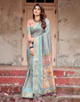 Sky Blue Banarasi Silk Saree with Intricate Zari Border and Artistic Pallu Design