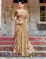 Pure Silk Digitally Printed Saree Weaved With Golden Zari Comes With Tassels