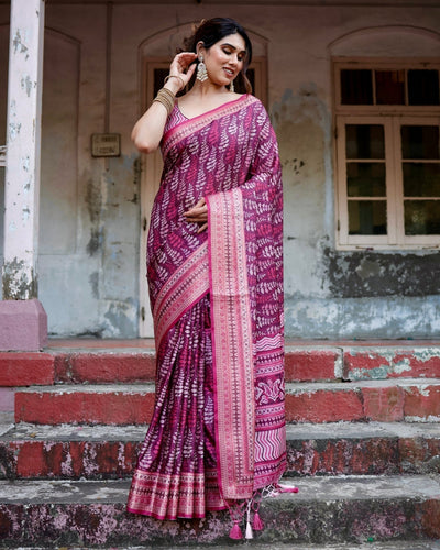 Pure Silk Digitally Printed Saree Weaved With Golden Zari Comes With Tassels - Almaari Fashion