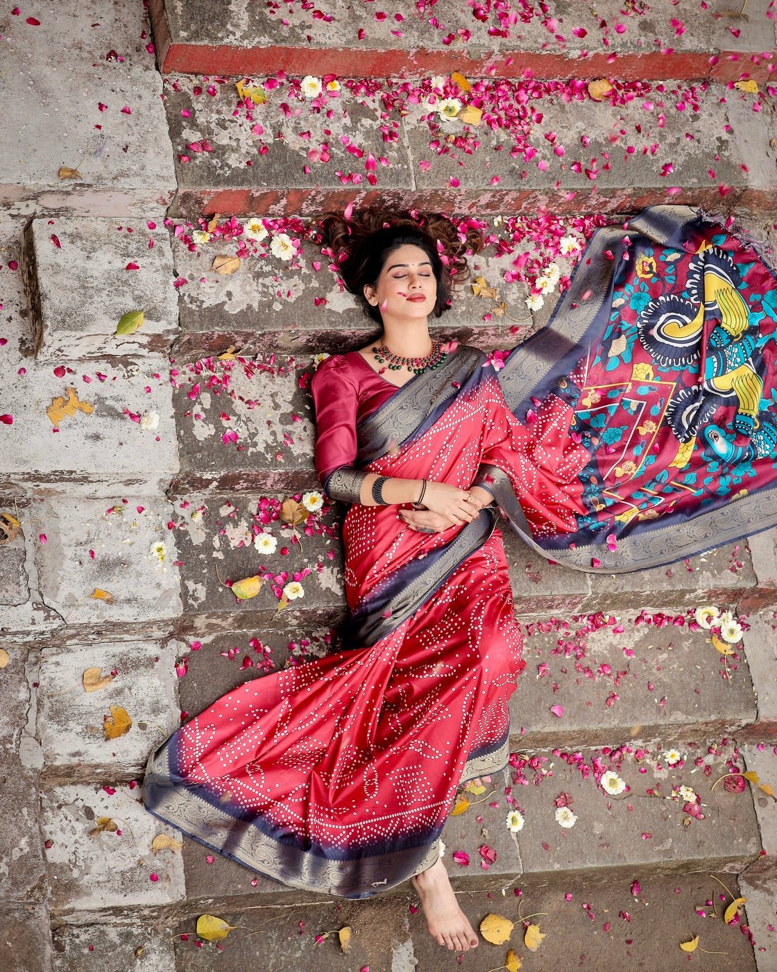 Pure Silk Digitally Printed Saree Weaved With Golden Zari Comes With Tassels - Almaari Fashion