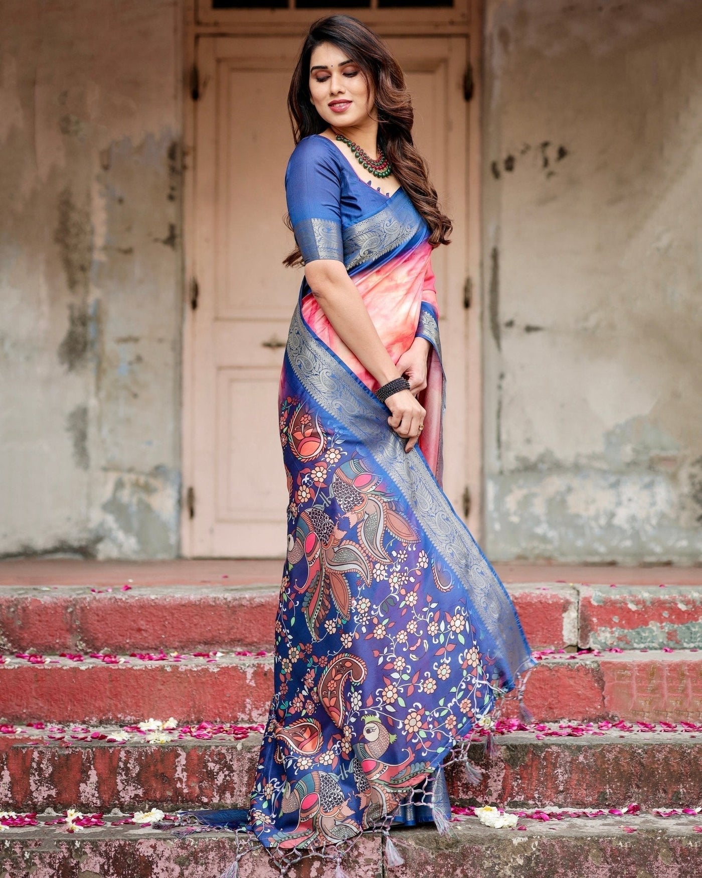 Pure Silk Digitally Printed Saree Weaved With Golden Zari Comes With Tassels - Almaari Fashion