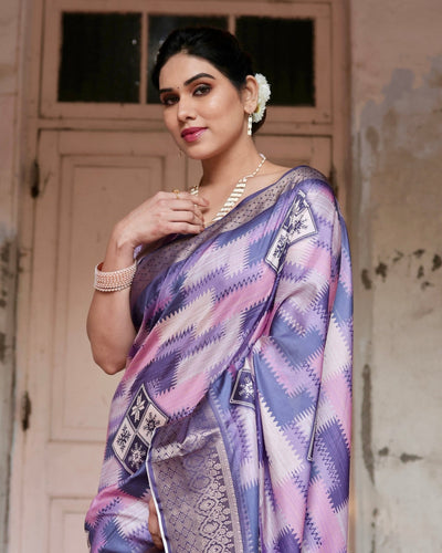 Pure Silk Digitally Printed Saree Weaved With Golden Zari Comes With Tassels - Almaari Fashion