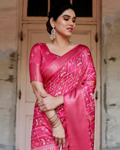 Pure Silk Digitally Printed Saree Weaved With Golden Zari Comes With Tassels - Almaari Fashion