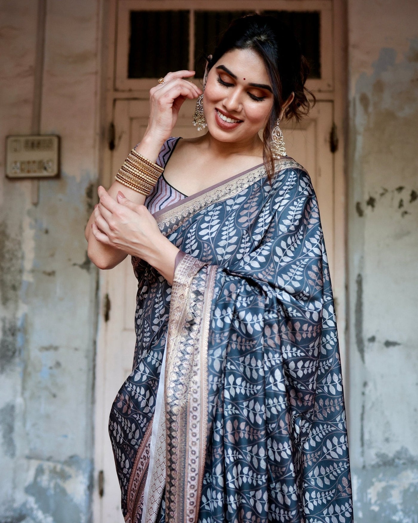 Pure Silk Digitally Printed Saree Weaved With Golden Zari Comes With Tassels - Almaari Fashion