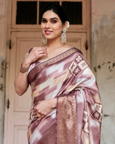 Pure Silk Digitally Printed Saree Weaved With Golden Zari Comes With Tassels - Almaari Fashion