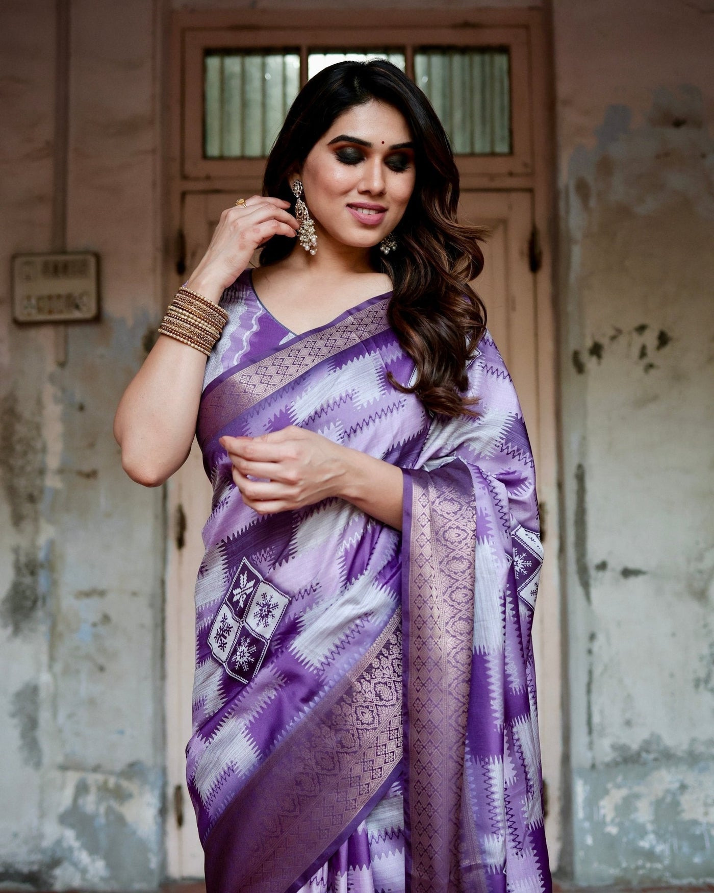 Pure Silk Digitally Printed Saree Weaved With Golden Zari Comes With Tassels - Almaari Fashion