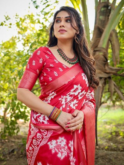 Pure Silk Digitally Printed Saree Weaved With Golden Zari Comes With Tassels - Almaari Fashion