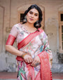 Blush Pink Digital Print Tussar Silk Saree with Vibrant Storyline Art