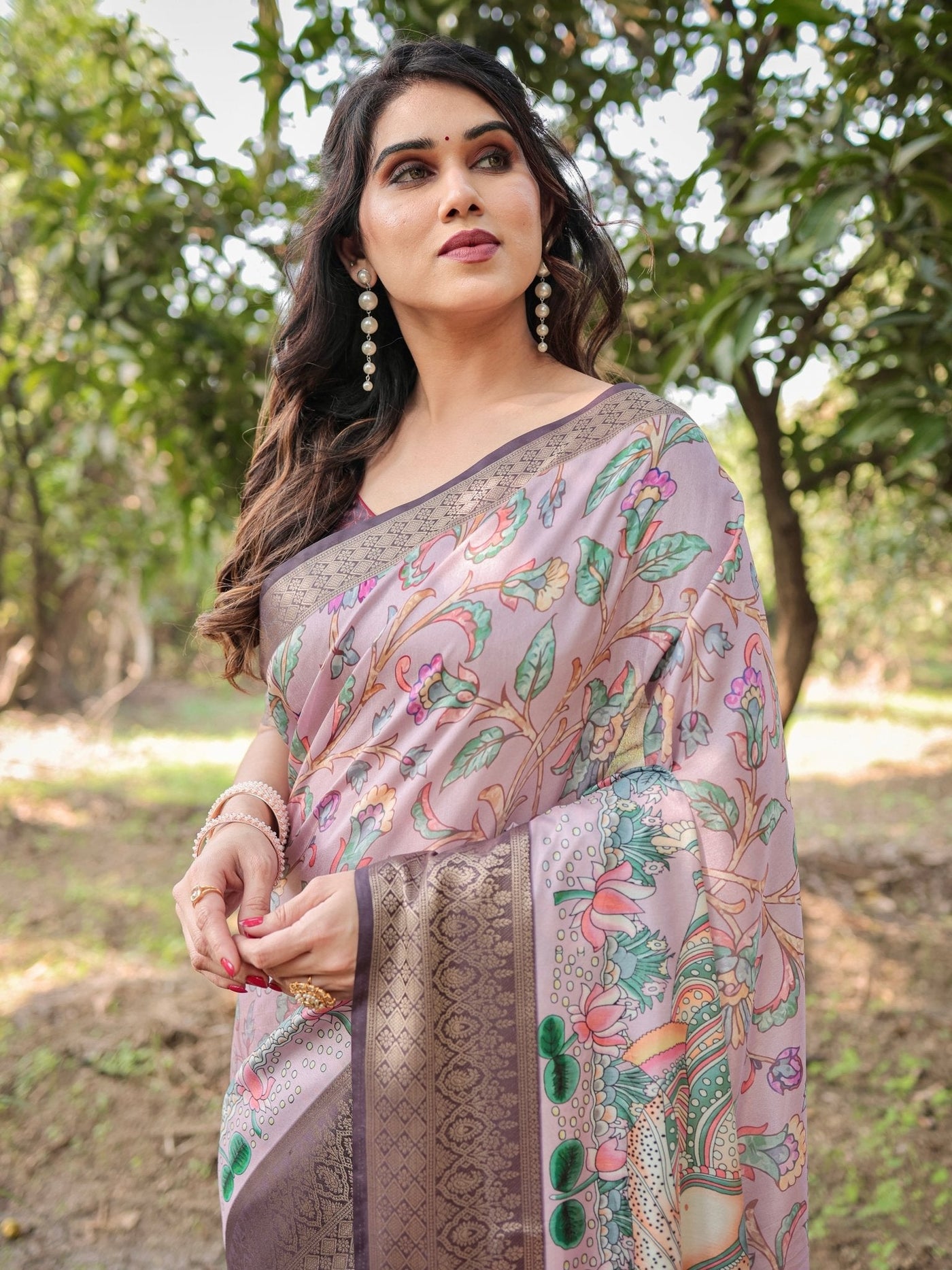 Pure Silk Digitally Printed Saree Weaved With Golden Zari Comes With Tassels - Almaari Fashion