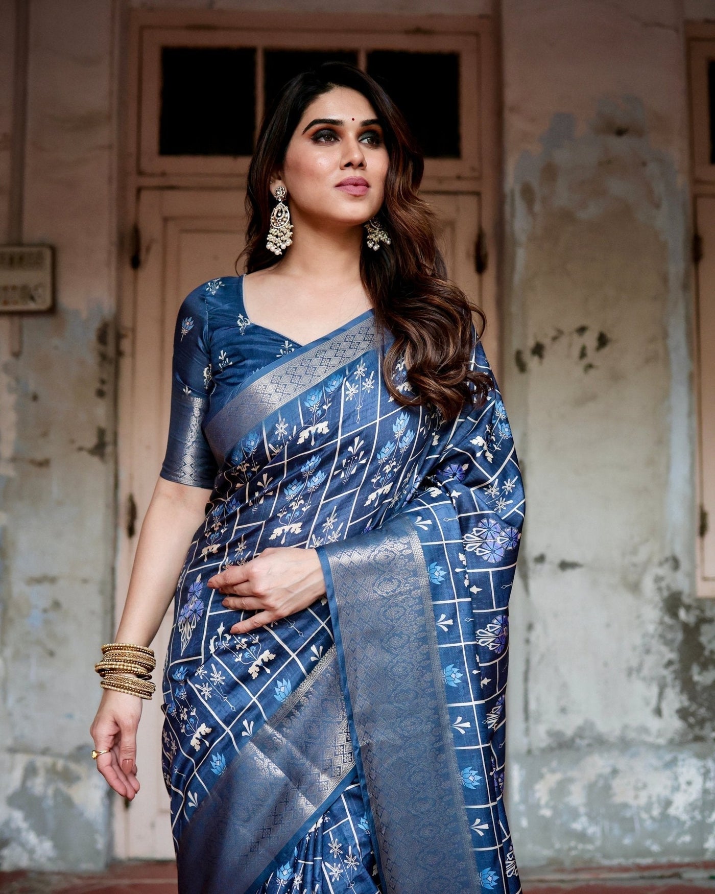 Pure Silk Digitally Printed Saree Weaved With Golden Zari Comes With Tassels - Almaari Fashion