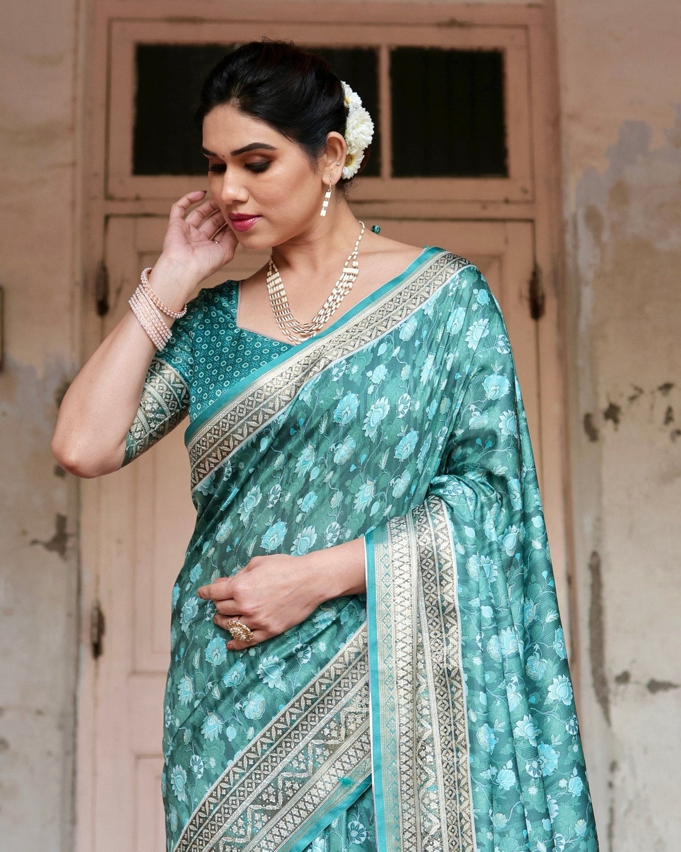 Pure Silk Digitally Printed Saree Weaved With Golden Zari Comes With Tassels - Almaari Fashion