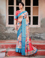 Pure Silk Digitally Printed Saree Weaved With Golden Zari Comes With Tassels