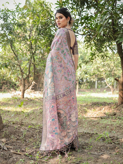 Pure Silk Digitally Printed Saree Weaved With Golden Zari Comes With Tassels - Almaari Fashion