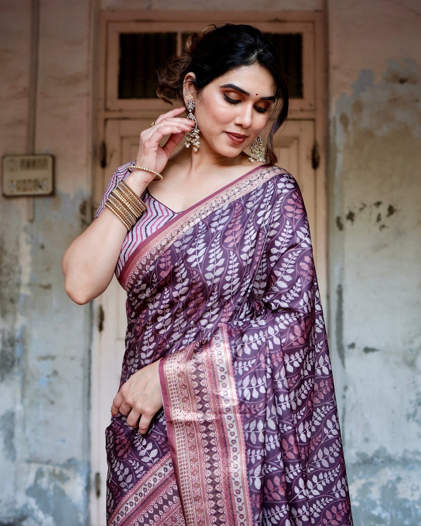 Pure Silk Digitally Printed Saree Weaved With Golden Zari Comes With Tassels - Almaari Fashion