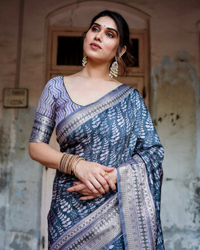 Pure Silk Digitally Printed Saree Weaved With Golden Zari Comes With Tassels - Almaari Fashion