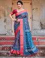 Pure Silk Digitally Printed Saree Weaved With Golden Zari Comes With Tassels