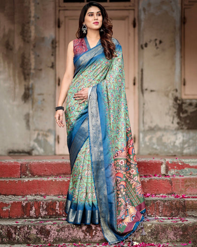 Pure Silk Digitally Printed Saree Weaved With Golden Zari Comes With Tassels - Almaari Fashion