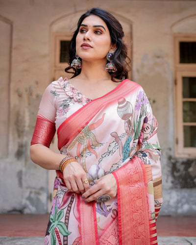 Pure Silk Digitally Printed Saree Weaved With Golden Zari Comes With Tassels - Almaari Fashion