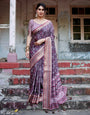 Pure Silk Digitally Printed Saree Weaved With Golden Zari Comes With Tassels