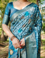 Mesmerizing Blue Banarasi Silk Saree with Golden Zari Border and Mosaic-Inspired Pallu Design