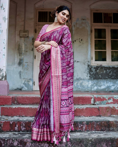 Pure Silk Digitally Printed Saree Weaved With Golden Zari Comes With Tassels - Almaari Fashion