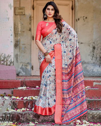 Pure Silk Digitally Printed Saree Weaved With Golden Zari Comes With Tassels - Almaari Fashion