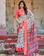 Pure Silk Digitally Printed Saree Weaved With Golden Zari Comes With Tassels