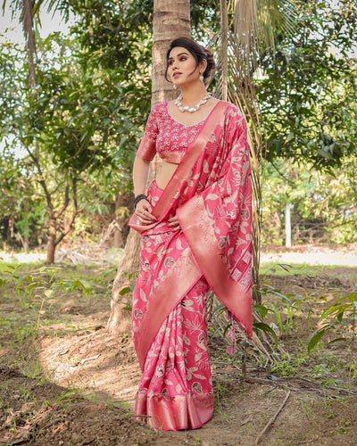 Pure Silk Digitally Printed Saree Weaved With Golden Zari Comes With Tassels - Almaari Fashion