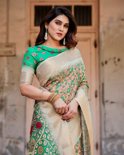 Pure Silk Digitally Printed Saree Weaved With Golden Zari Comes With Tassels - Almaari Fashion