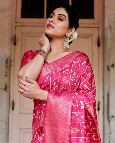 Pure Silk Digitally Printed Saree Weaved With Golden Zari Comes With Tassels - Almaari Fashion