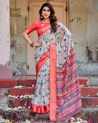 Pure Silk Digitally Printed Saree Weaved With Golden Zari Comes With Tassels - Almaari Fashion