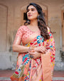 Peach Tussar Silk Saree with Vibrant Floral Kalamkari and Zari Highlights