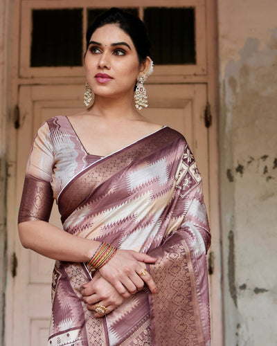 Pure Silk Digitally Printed Saree Weaved With Golden Zari Comes With Tassels - Almaari Fashion