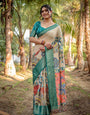 Pure Silk Digitally Printed Saree Weaved With Golden Zari Comes With Tassels