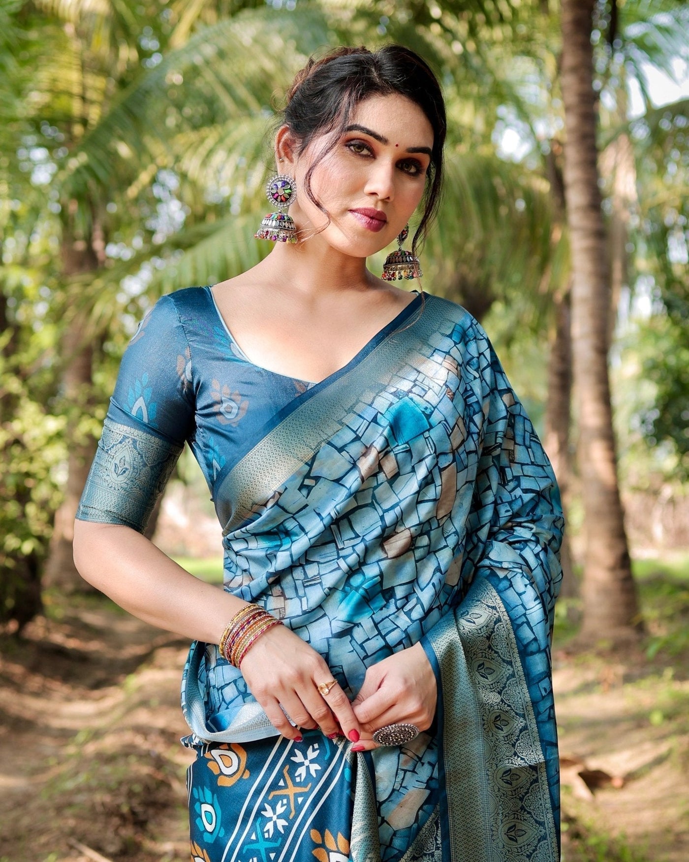 Pure Silk Digitally Printed Saree Weaved With Golden Zari Comes With Tassels - Almaari Fashion