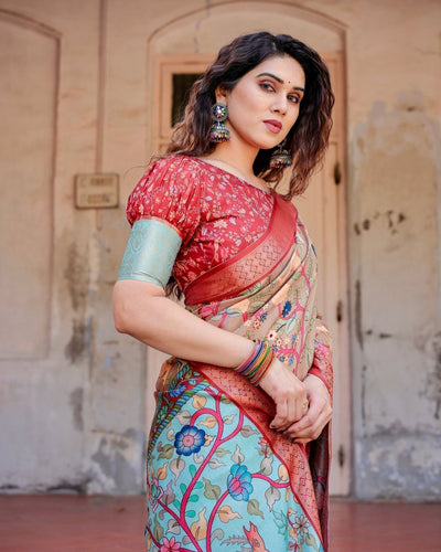 Pure Silk Digitally Printed Saree Weaved With Golden Zari Comes With Tassels - Almaari Fashion