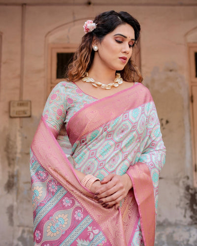 Pure Silk Digitally Printed Saree Weaved With Golden Zari Comes With Tassels - Almaari Fashion