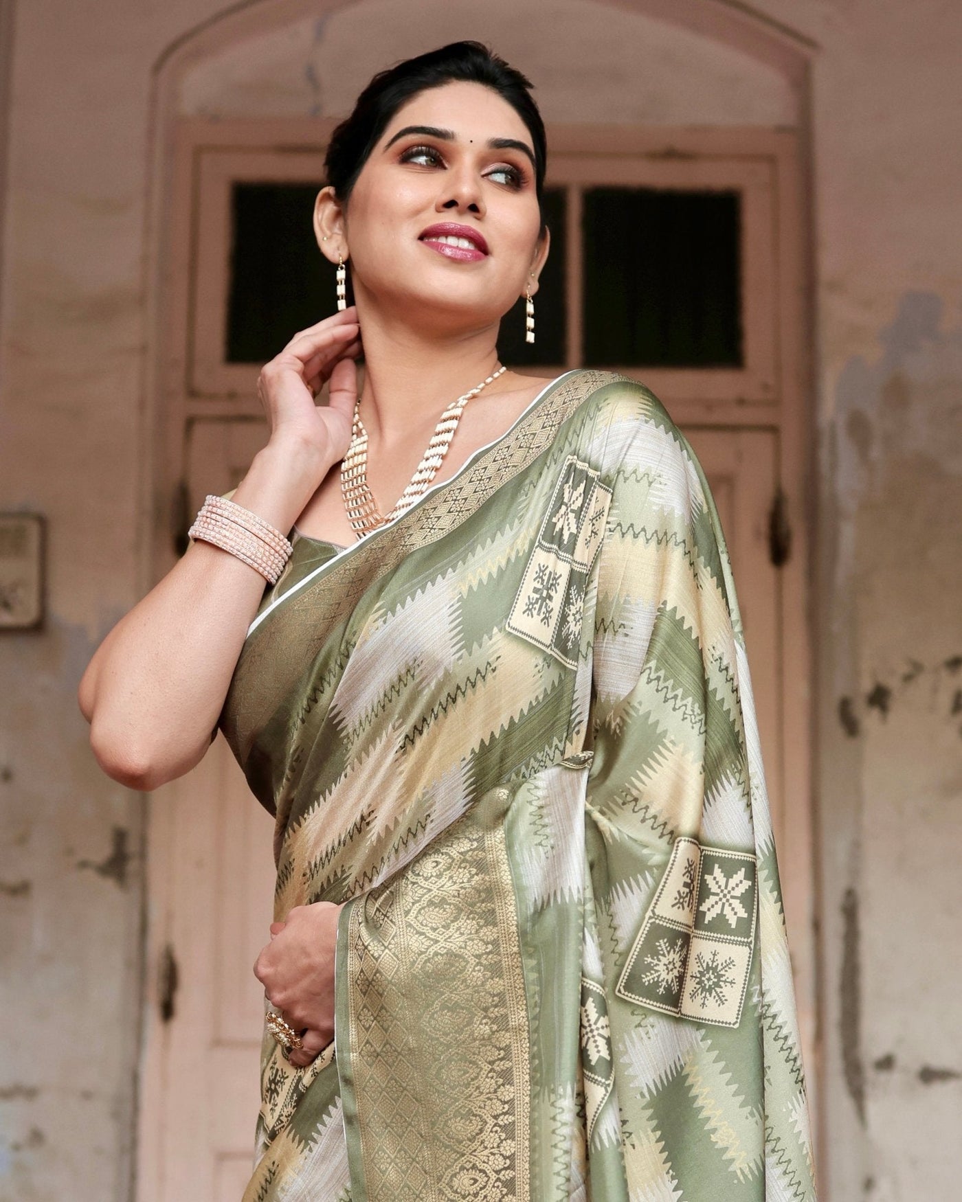 Pure Silk Digitally Printed Saree Weaved With Golden Zari Comes With Tassels - Almaari Fashion