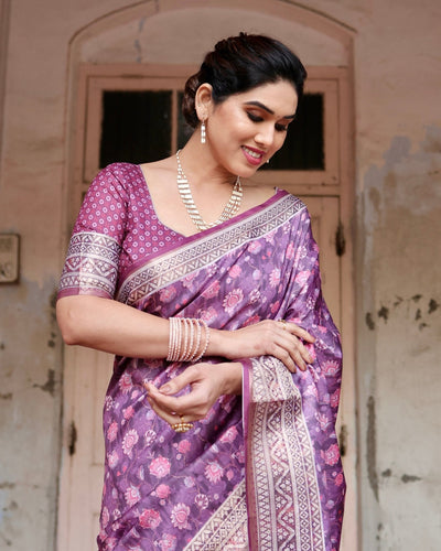 Pure Silk Digitally Printed Saree Weaved With Golden Zari Comes With Tassels - Almaari Fashion