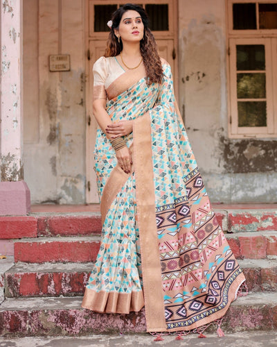 Pure Silk Digitally Printed Saree Weaved With Golden Zari Comes With Tassels - Almaari Fashion