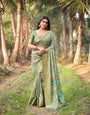 Elegant Light Green Tussar Silk Saree with Zari Motif Border and Contemporary Checkered Pallu Design