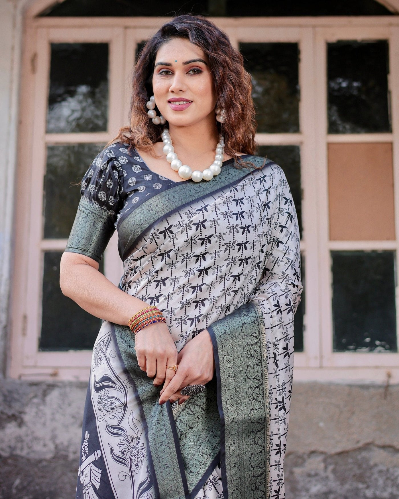 Pure Silk Digitally Printed Saree Weaved With Golden Zari Comes With Tassels - Almaari Fashion