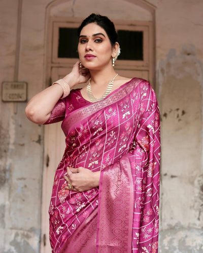 Pure Silk Digitally Printed Saree Weaved With Golden Zari Comes With Tassels - Almaari Fashion