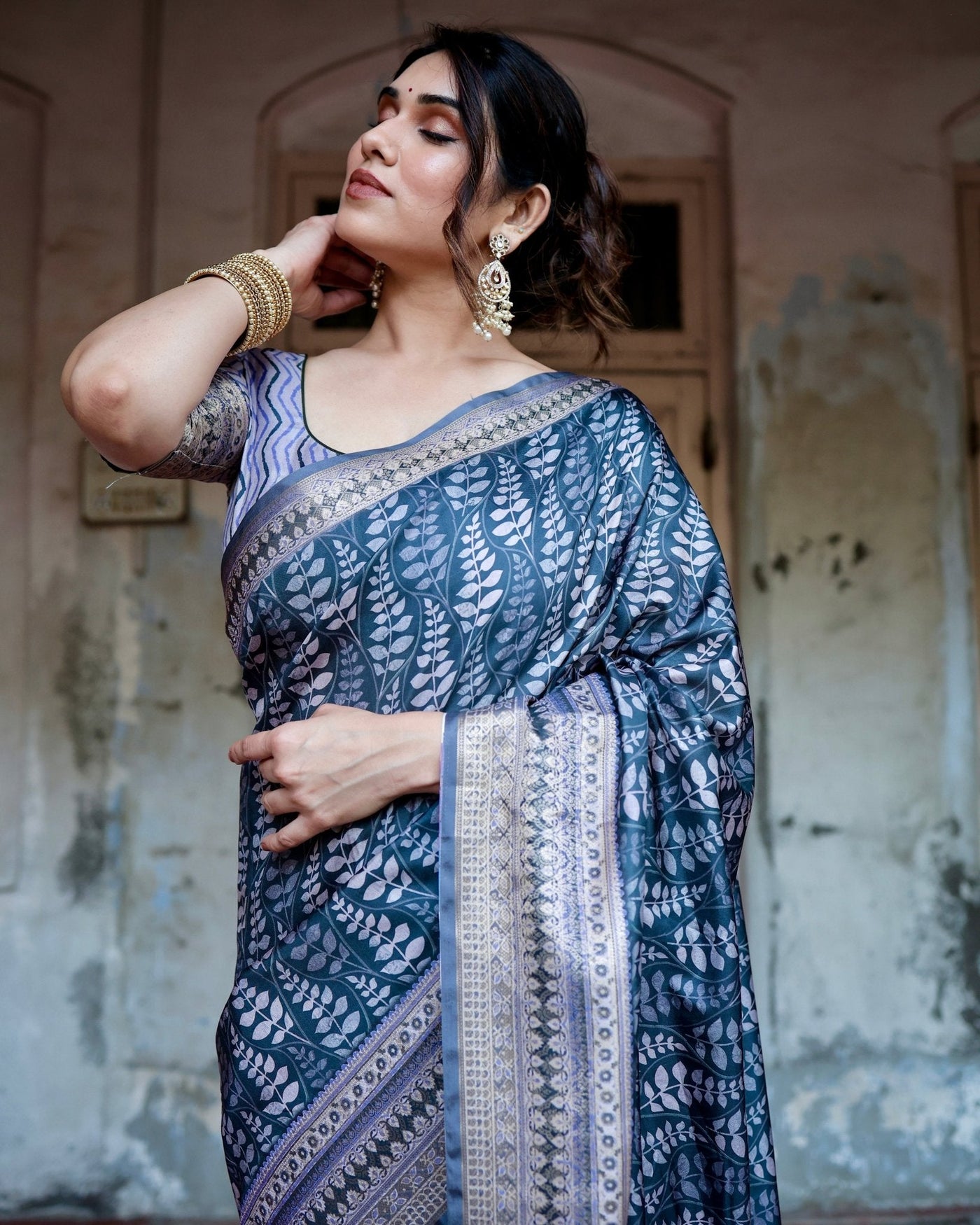 Pure Silk Digitally Printed Saree Weaved With Golden Zari Comes With Tassels - Almaari Fashion