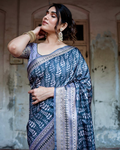 Pure Silk Digitally Printed Saree Weaved With Golden Zari Comes With Tassels - Almaari Fashion