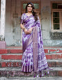 Pure Silk Digitally Printed Saree Weaved With Golden Zari Comes With Tassels