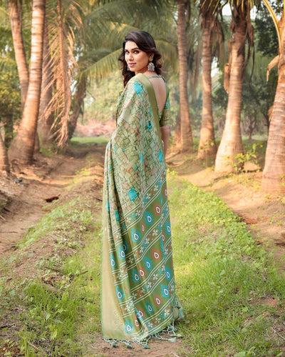 Pure Silk Digitally Printed Saree Weaved With Golden Zari Comes With Tassels - Almaari Fashion