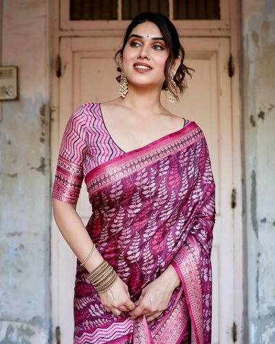 Pure Silk Digitally Printed Saree Weaved With Golden Zari Comes With Tassels - Almaari Fashion