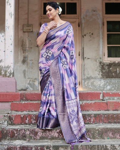 Pure Silk Digitally Printed Saree Weaved With Golden Zari Comes With Tassels - Almaari Fashion