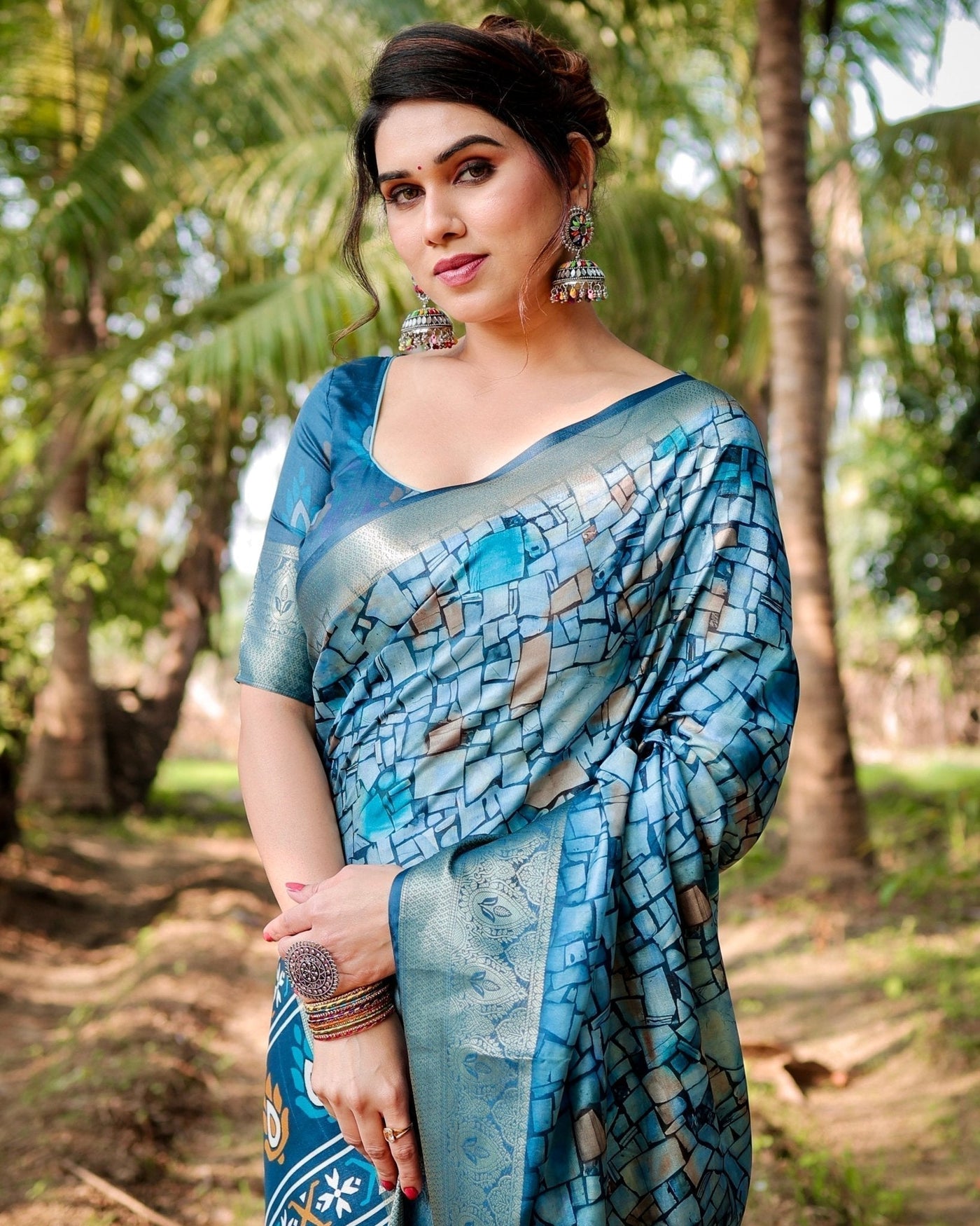 Pure Silk Digitally Printed Saree Weaved With Golden Zari Comes With Tassels - Almaari Fashion